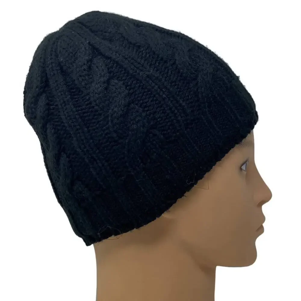 HEAT HOLDERS Black Cable Knit Fleece Women's Winter Cap Beanie Hat